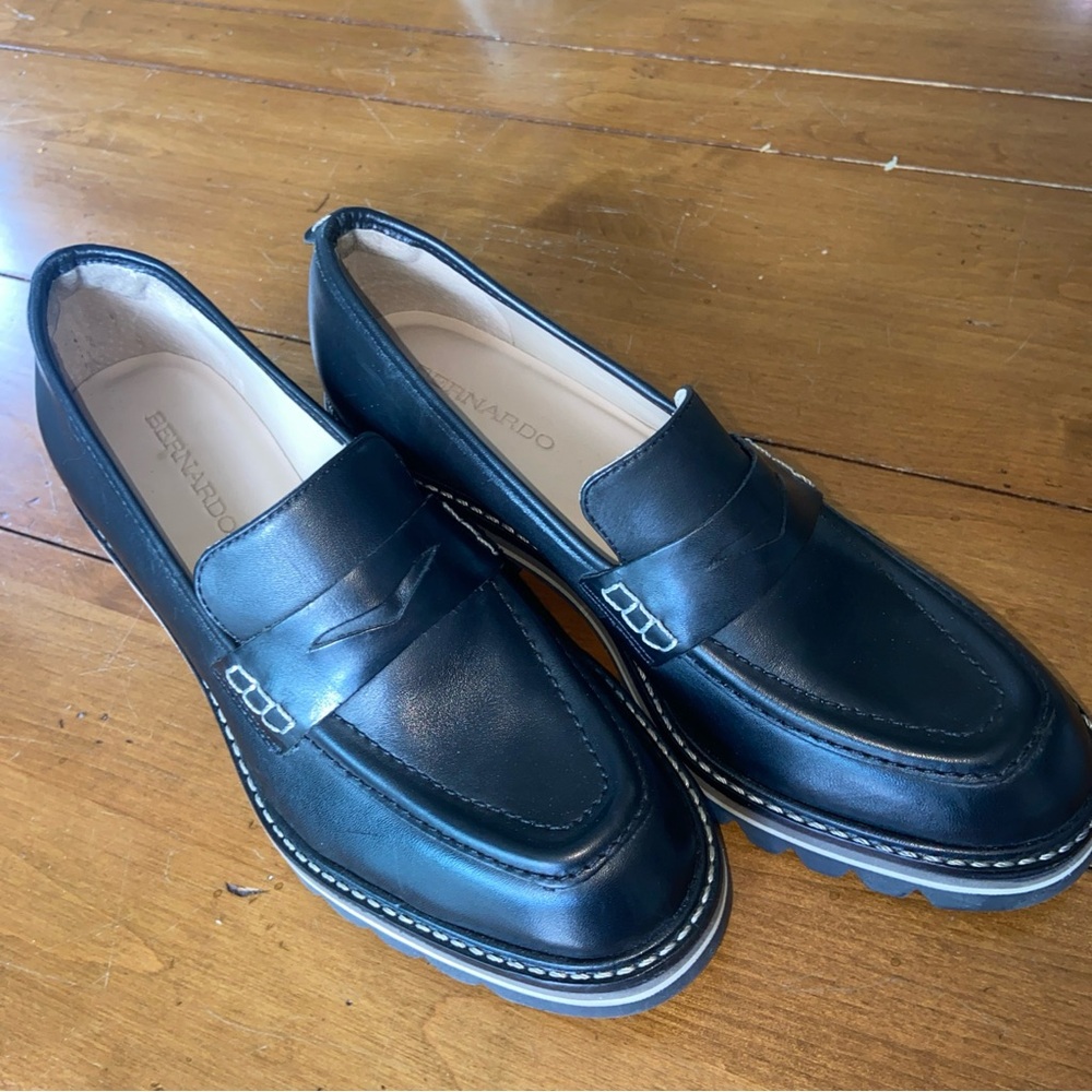 Bernardo Black Leather Penny Loafers